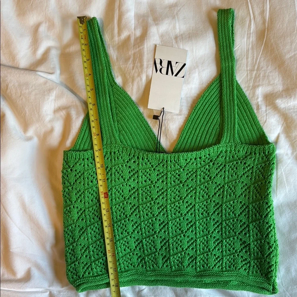 Zara Green Crochet Crop Tank Top NWT - Picture 4 of 6